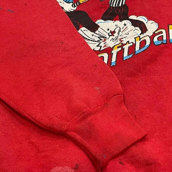 Vintage 1990s Water Tower Bar Red Softball Crewneck Sports Sweatshirt - Picture 7 of 9